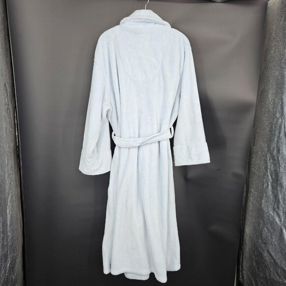 Stan Herman Robe Womens L/XL Light Blue Plush Fleece Belted Shawl Collar Pockets - Picture 8 of 12